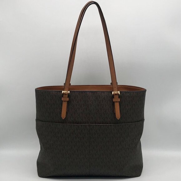 Michael Kors Brown Signature Top Zip Bedford Pocket Tote - Picture 2 of 12